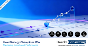 A stylized infographic of McKinsey's Economic Profit Power Curve showing top-quintile Strategy Champions capturing 90% surplus value amid volatility, with icons for design, mobilization, and execution blocks driving growth from middle to top performance